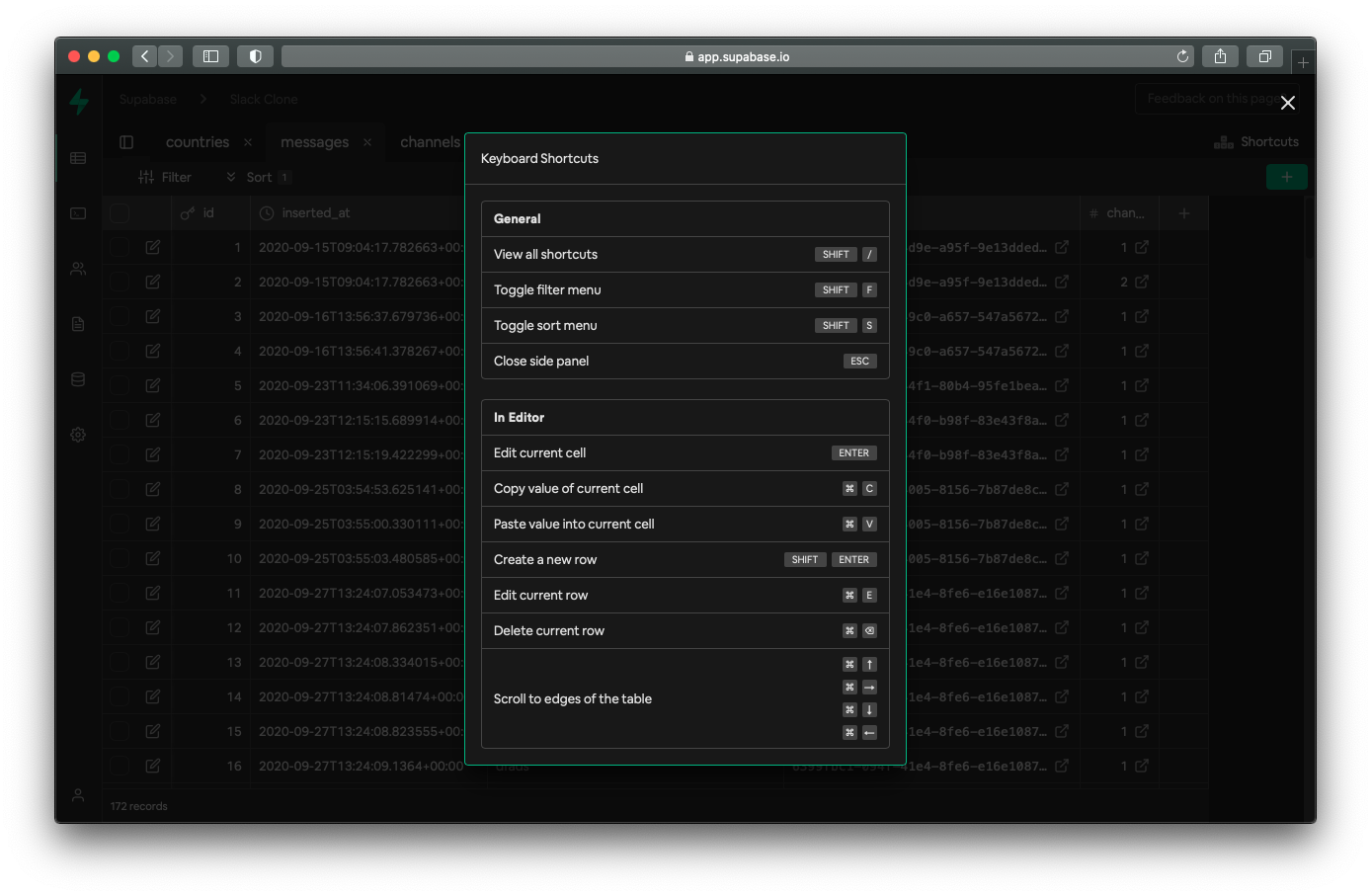 This image shows some of the keyboard shortcuts we introduced on the table editor.